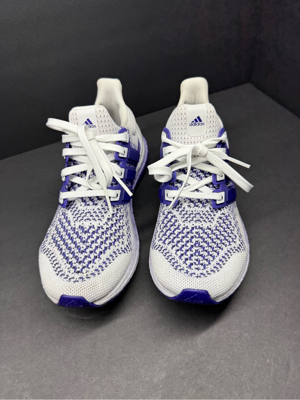 adidas women’s White & Purple Knit Lace-Up Sneakers